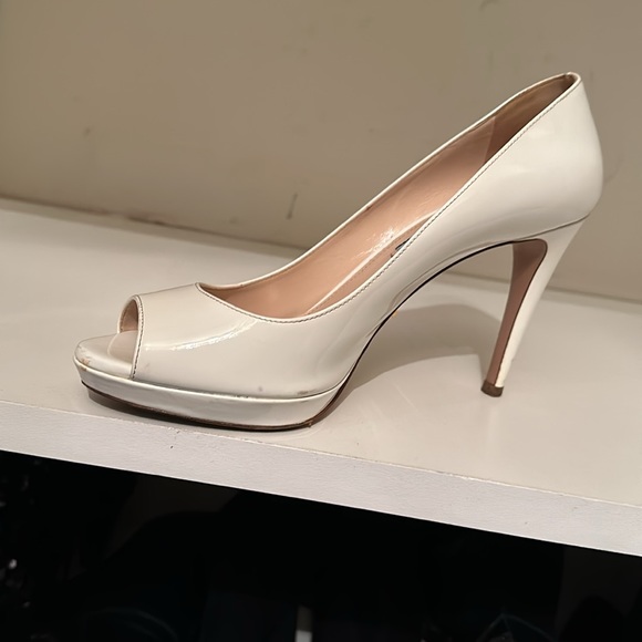 Authentic white open toe pattern, leather platform, Prada heels, stiletto - Picture 5 of 6